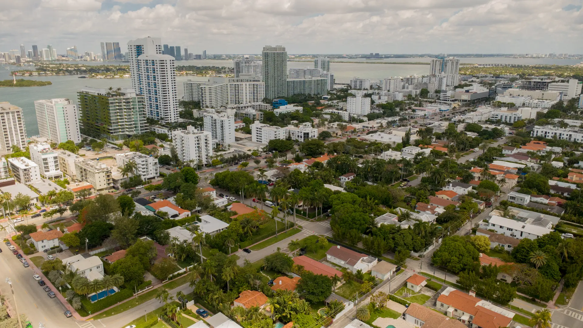Aerial view of coastal South Florida neighborhoods and waterways