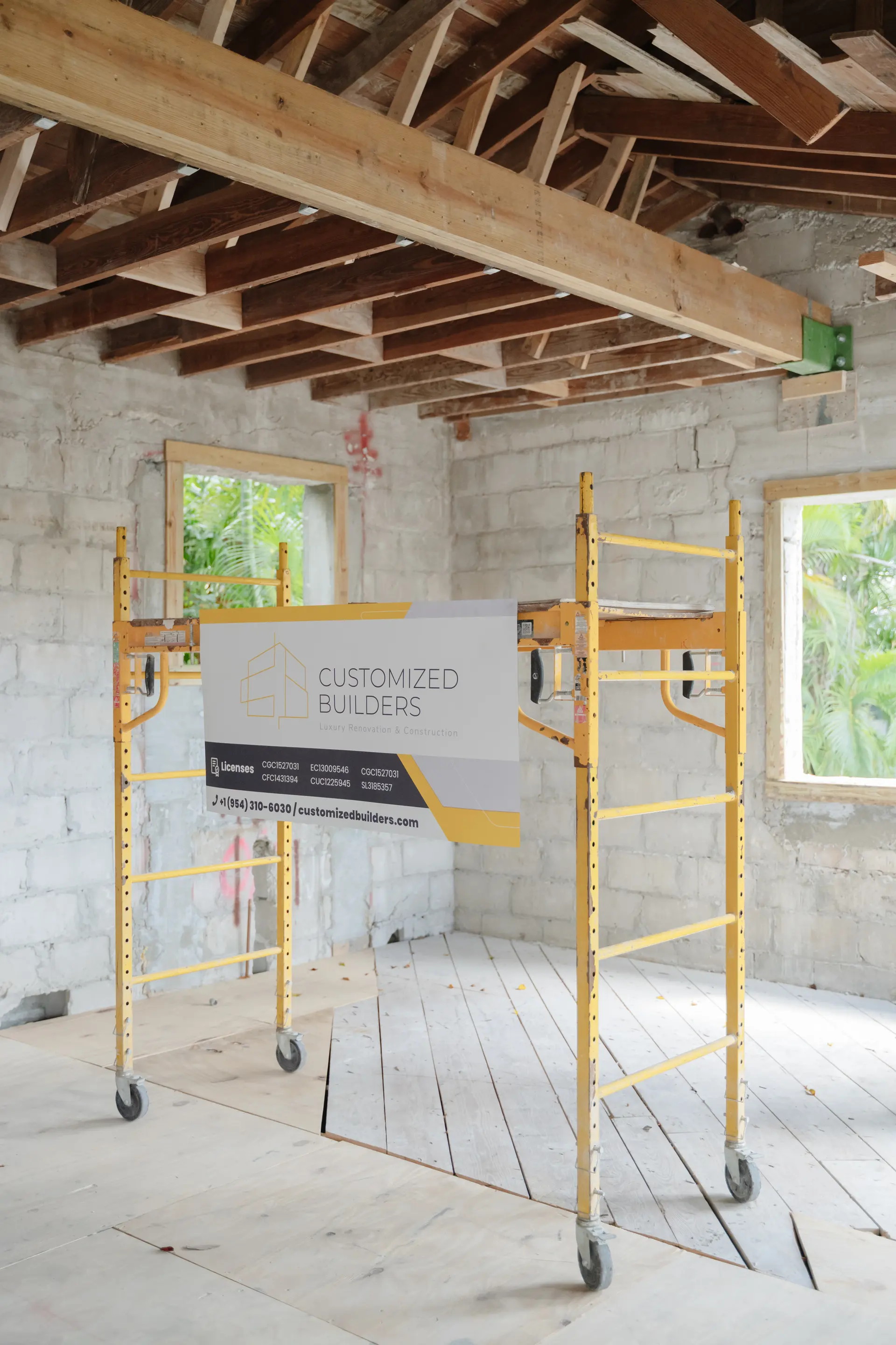 Outdoor living space under construction at a South Florida residence